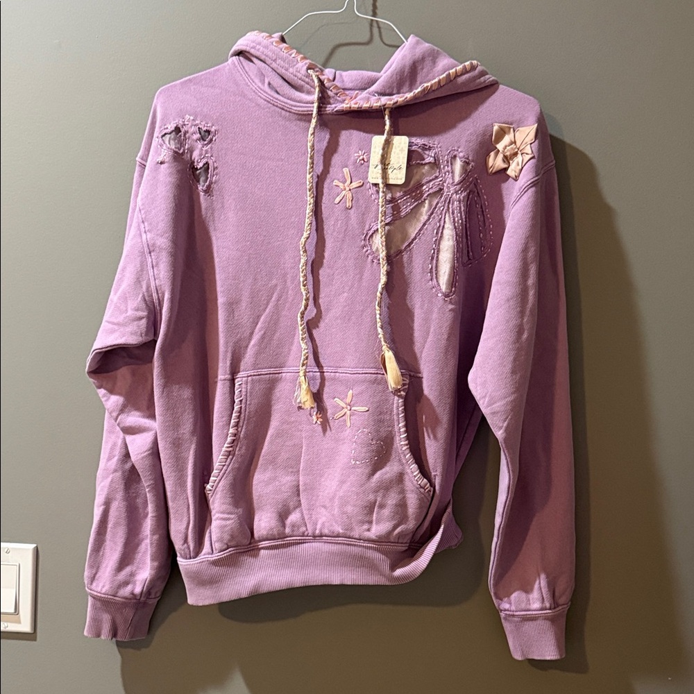Free People Love Letters Lavender Hoodie Embroidered XS NWT Sold Out Unique